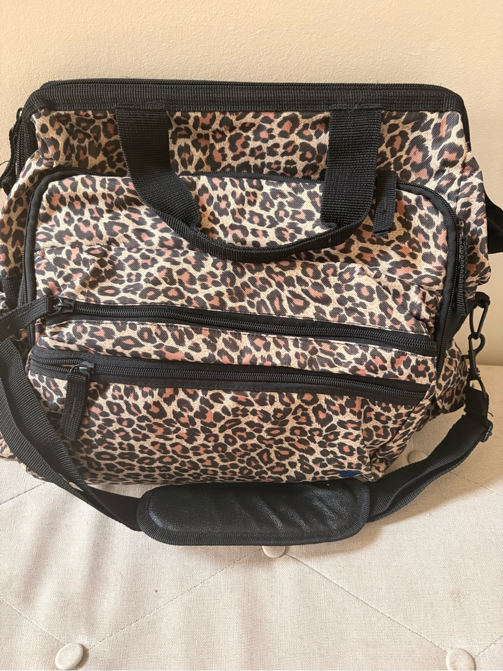 Leopard Print Women’s Travel Shoulder Bag - Black Trim